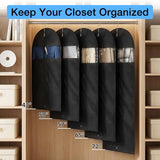 Moucas Dress Bags for Gowns, 65" Long Garment Bags for Hanging Clothes, Foldable Dress Cover with Clear Window, Ideal for Formal Dresses & Coats (Black, 1 Pack)