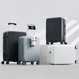 HanTrip Hard Shell Suitcases Airline Approved 20 Inch Carry on Luggage with Wheels, Expandable Travel Luggage with Cup Holder Charger Built in Lightweight Small Suitcase, Silver