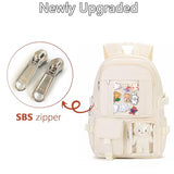 PRLINJSK Kawaii Backpack for Teen Girls, Cute Aesthetic High Middle School College Bookbag with Accessories, Beige