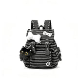 YFGBCX Y2K Striped Backpack, Kawaii Coquette Aesthetic Daypack with Cat Charm, Cute Preppy Laptop Backpack for College & Travel