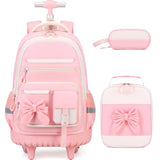 DIGOBAY Rolling Backpack for Girls, Cute Roller School Bag with Wheels, Kids Wheeled Backpacks Set with Lunch Bag Pencil Case for Teen Girls Kindergarten Elementary Middle School