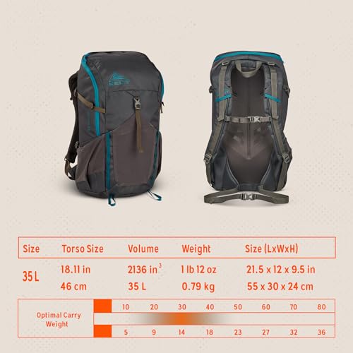 Kelty Asher Backpack, Daypack to Multi-Day Backpacking Capacity, Hiking, Lightweight Travel Pack, Internal Frame (35L Beluga)