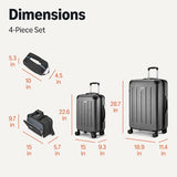 Amazon Basics 4-Piece Luggage Set, Hardside Suitcases with Spinner Wheels, 22" Carry On & 28" Checked, Tote Bag & Travel Bag, Black