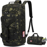 3-in-1 Tactical Gym & Travel Duffle Bag Backpack Men Multi-Functional 45L Military Sports Duffle Bag with Shoe Compartment & Wet Pocket for Workout Weekender Overnight Bag with Molle Webbing, Camo