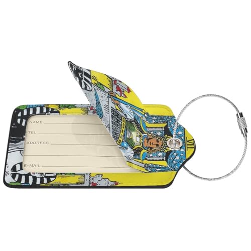 Generic 2 Pack Luggage Tags PU Leather Tag Tarot Cards The Chariot Travel ID Labels for Baggage Suitcase Backpack Bag, Black
