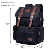 Modoker Eco-Friendly Mens Canvas Vintage Backpack for Men,Women, Travel Laptop Backpack Fits 17/15.6 Inch Computer & Tablet, Large Bookbag Rucksack Backpack with USB Charging Port, Black