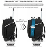 NEW TILAMI 18 Inch Expandable Rolling Backpack with 6-Wheel Stair Climbing, Waterproof Wheeled School Bag with 15.6" Laptop Sleeve for Boys Girls, Carry-on Luggage 98cm Dual-Height Handle - Black