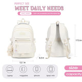 PRLINJSK Girls Backpack for College High Middle School Student, Cute Aesthetic Bookbag for Teens Women with Accessories,Beige