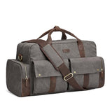 S-ZONE Unisex 56L Duffle Bag Canvas Travel Bag Carry on Leather Trim Overnight Weekender Bag Sports Bag for Travel Weekend Holiday, Grey