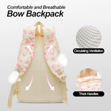 SXS LACONIC Bow Backpack, Coquette Backpack for Women, Pink Bow Shoulder Bag 3PCS Set, Cute Large Capacity Versatile Rucksack