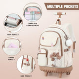 ACESAK Rolling Backpack for Girls - Roller Wheels School bag with Lunch Bag & Pencil Pouch for Teen Girls Kids Wheeled Suitcase Backpacks, Elementary Middle School Travel Daypack(Beige Khaki)