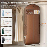 MISSLO 65" Garment Bags for Travel for Women with Loackabe-Self Zipper Waterproof Dress Bags for Gowns Long with Accessories Pockets Wedding Dress Bag Garment Covers for Hanging Clothes, Brown