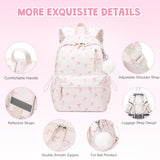 ACESAK Backpack for Girls - Corduroy Girls Backpack with Lunch Bag & Pencil Pouch for Teen Kids Laptop Backpack for Women, Middle High School Bookbag Travel Daypack (Beige Bow Tie)