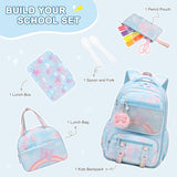 Scothen Backpack for Girls, 4PCS Rainbow Butterfly Girls Backpacks with Lunch Bag and Leak-proof Kids Bento Lunch Box for Teen Girl Children Students Kindergarten Elementary Middle School Book Bag