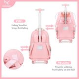 DIGOBAY Rolling Backpack for Girls, Cute Roller School Bag with Wheels, Kids Wheeled Backpacks Set with Lunch Bag Pencil Case for Teen Girls Kindergarten Elementary Middle School