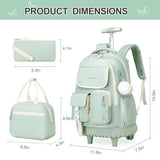 DIGOBAY Rolling Backpack for Girls, Girls Roller Backpack with Lunch Bag and Pencil Case, School Bookbag with Wheels for Elementary Middle High School Travel, Green