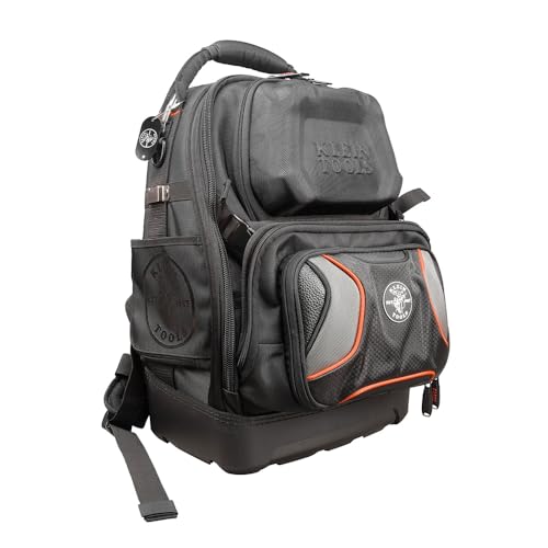 Klein Tools 55485 Tool Bag Backpack, Durable Electrician Backpack with 48 Pockets for Hand Tools, Waterproof Bottom, Removable Carrier | Backpacks4Less