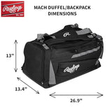 Rawlings | MACH Hyrbid Backpack/Duffle Equipment Bag | Baseball & Softball | Black