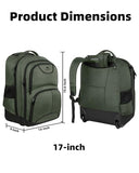 MATEIN Rolling Backpack, 17 Inch Travel Laptop Backpacks with Wheels, Water Resistant Large Roller Carry On Luggage Wheeled, Trolley Overnight Suitcase Business College Computer Bag, Green