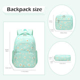 Glodwheat Daisy Printed Backpack For Girls- 3Pc Set With Lunch Box & Pencil Case, Lightweight Water-Resistant Bookbag For Elementary School