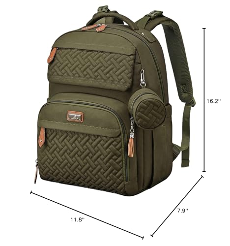 BabbleRoo Diaper Bag Backpack - Travel Large Baby Diaper Bag with Changing pad, Waterproof Baby Bags for Mom & Dad, Unisex Bags with Pacifier Case, Luggage Strap & Stroller Clips– Army Green