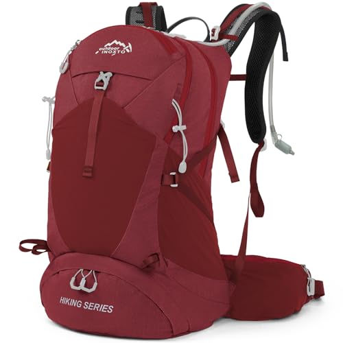 IX INOXTO Hiking Backpack, 26L/40L Waterproof Hiking Daypack with 3L Water Bladder and Rain Cover, Lightweight Travel Camping Backpack for Men Women (Red)