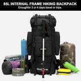 IX INOXTO 85L Lightweight Internal Frame Hiking Backpack for Men Women, Waterproof Travel Camping Backpack with Rain Cover (Black)