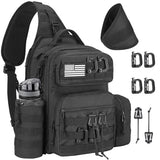 CVLIFE Tactical Sling Bag Backpack for Men Military Shoulder Sling Bag Molle Detachable Tactical Bag with Bottle Holder Hidden Pocket Daily Day Pack Work Bag for EDC Hiking, Black