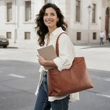S-ZONE Leather Tote Bag for Women with Zipper Work Tote with Laptop Compartment Shoulder Bags Handbag Travel