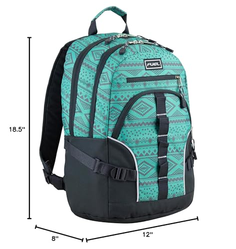 FUEL Hiking Laptop Backpack, College Bookbag, Travel Daypack with 5 Compartments, Dynamo Tech Pocket, 18.5 Inches, Festive Aztec