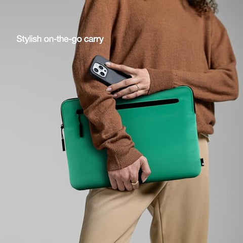 Incase Compact Laptop Sleeve with Flight Nylon - 16 Inch MacBook Pro and Laptop Case – Slim Computer Sleeve with Faux Fur Lining, Front Accessory Pocket with Zipper - Ocean Jade