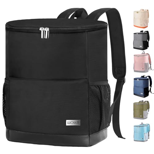 Wolka Insulated Cooler Backpack Small- Leak Proof Backpack Cooler 30 Cans, Waterproof Lightweight Cooler Bag for 12h Hot/Cold Retention - Portable Soft Cooler for Travel, Camping, Beach -Black