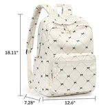 mibasies School Backpack for Girls with Laptop Sleeve: 18IN Large Capacity Corduroy Bookbag for Primary Middle School/College, Travel Daypack for Teens Women - Beige Bow