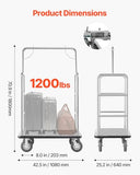 VEVOR Hotel Luggage Cart, Brushed Stainless Steel Finish Bellman's Cart, 1200 LBS Valet Cart with Grey Carpeted Deck and 8-inch Rubber Wheels, Ideal for Hotels, Condos, Resorts, Silver