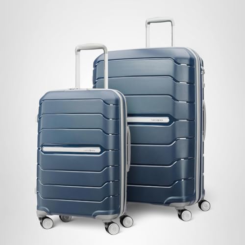 Samsonite Freeform 2-Piece Luggage Set - Carry-On & Large Checked Luggage with Dual Spinner Wheels - Durable Polypropylene Hardshell - TSA Lock, Airline-Approved - Expandable Hard Shell - Navy