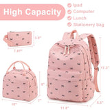 LEDAOU Kids Backpack for Girls Backpacks with Lunch Box, Lightweight Bookbag Set Elementary Middle School Back pack for 8-14 (Bow pink backpack)