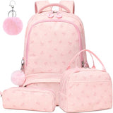 Dafelile School Backpack for Girls Kids Backpacks Elementary Preschool Corduroy Love Bow Pink School Bags Travel Daypacks with Lunch Bag
