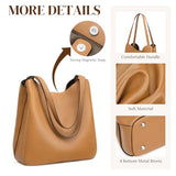 S-ZONE Soft Genuine Leather Tote Bag for Women Shoulder Handbag with Zipper Purses with Bottom Metal Rivets (brown)