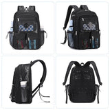 MOONBABY Mesh Backpack for School Heavy Duty See Through Net Bookbag Girls Boys Semi-Transparent Net Back Pack for Beach, Swimming, Sports, Work, Travel (Black)