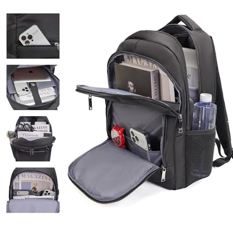 Laptop Backpack for Business Travel and Flight Water Resistant with USB Charging Port Lightweight Durable Large bag for Men and Women Fits 15.6 Inch Laptop Black