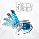 Canpsky Portable Recliners Chair for Adults, Outdoor Camping Chair Lay Flat Folding Backpack Reclining Chair with 5 Positions, Headrest, Zipper Pouch, Cup Holder, NEW Srtiped