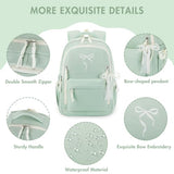 Similove Kids Backpack for Girls - 3PCS Cute Embroidered Bow Girls Backpack with Insulated Lunch Bag & Pencil Case - Bookbag for Teen Women Middle High School College Work Travel Daypack