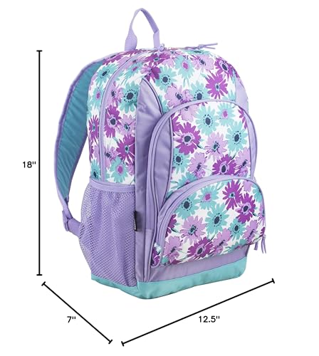 Eastsport Laptop Backpack, Multipurpose Casual Daypack, Triple Compartments Bookbag for College, Hiking, Work, 18 Inches, Purple Flowers