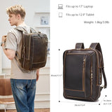 LANNSYNE Vintage Genuine Leather Backpack For Men, 2 in 1 Expandable Briefcase Fits 17'' Laptop Crossbody shoulder Bag Business/Travel Rucksack