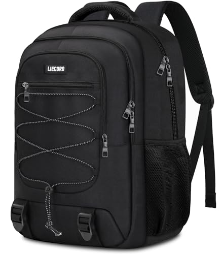 LIECDRO Black School Backpacks for Boys Teens, Backpack for Men,15.6 inch Laptop Back Pack with Reinforced Straps, Large College Book Bag, Business Work Travel Bookbag
