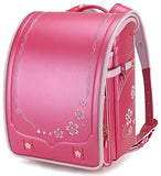IwaiLoft Ransel Randoseru Backpack Automatic Satchel Japanese School Bag Cherry Blossom Sakura Embroidery PU Bookbag for Girls (Rose)