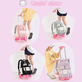 ETAISHOW Cat Print Rolling Backpack for Girls Kids Backpack with Wheels Roller Bookbag Trolley School Bag Wheeled Bag Pink