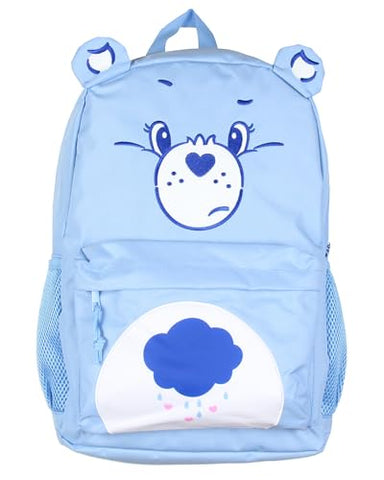 Mad Engine Care Bears Backpack Grumpy Bear Embroidered Face with Rain Cloud Belly Badge and 3D Ears Laptop School Travel Backpack