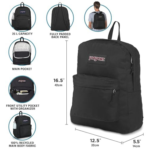 JanSport NCAA Officially Licensed Backpack, USC Trojans, Superbreak Plus with Padded 15'' Laptop Sleeve, Spacious Computer Bag for Men & Women, Durable Daypack with Bottle Pocket, Black