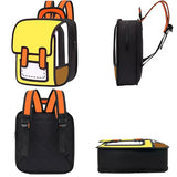 Lifelix Kids Kawaii Backpack for Boys Girls Cute Toddler 2D Cartoon Comic Paper Jump Bookbag Fun Weird School Schoolbag (Yellow, Small)